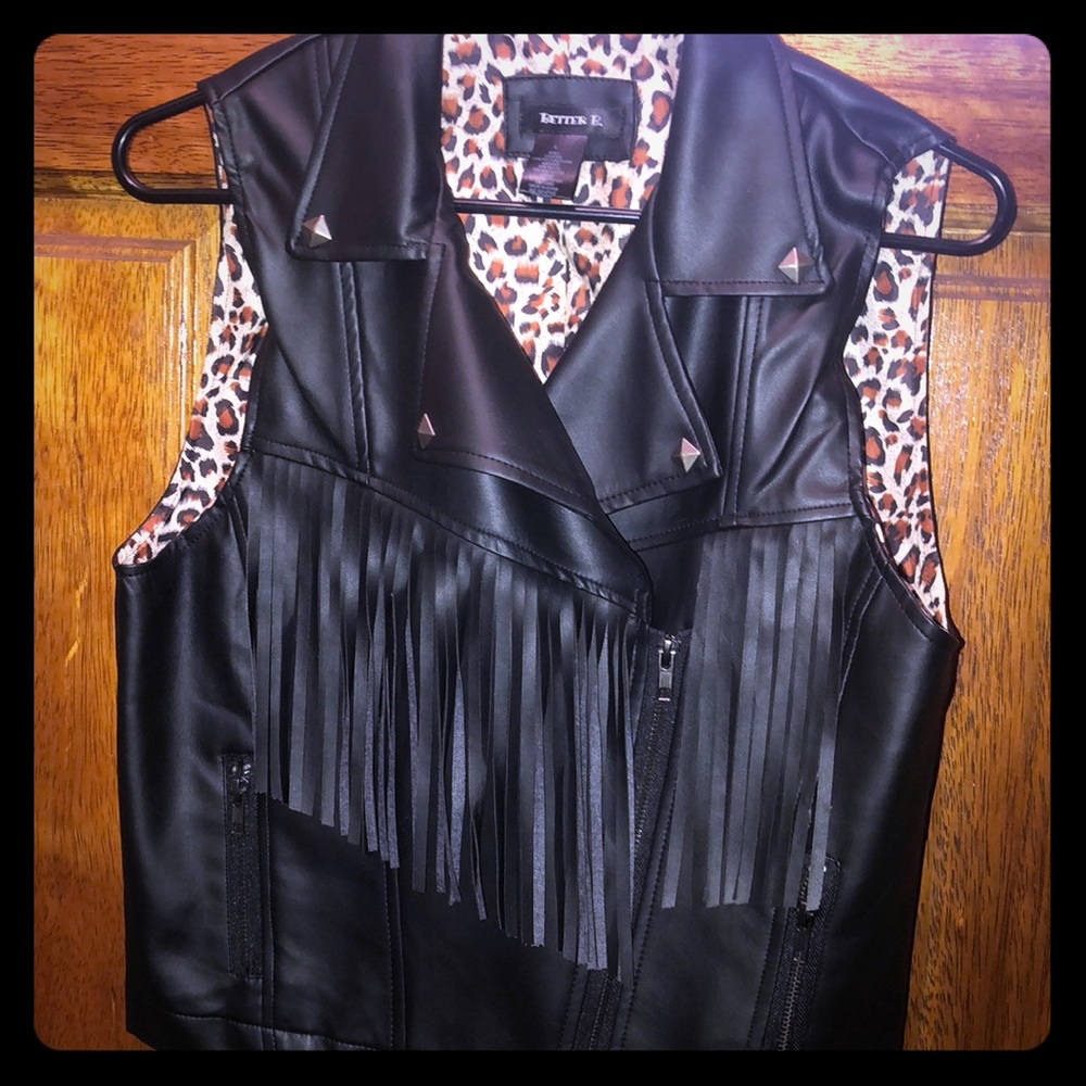 Leather faux fringed vest